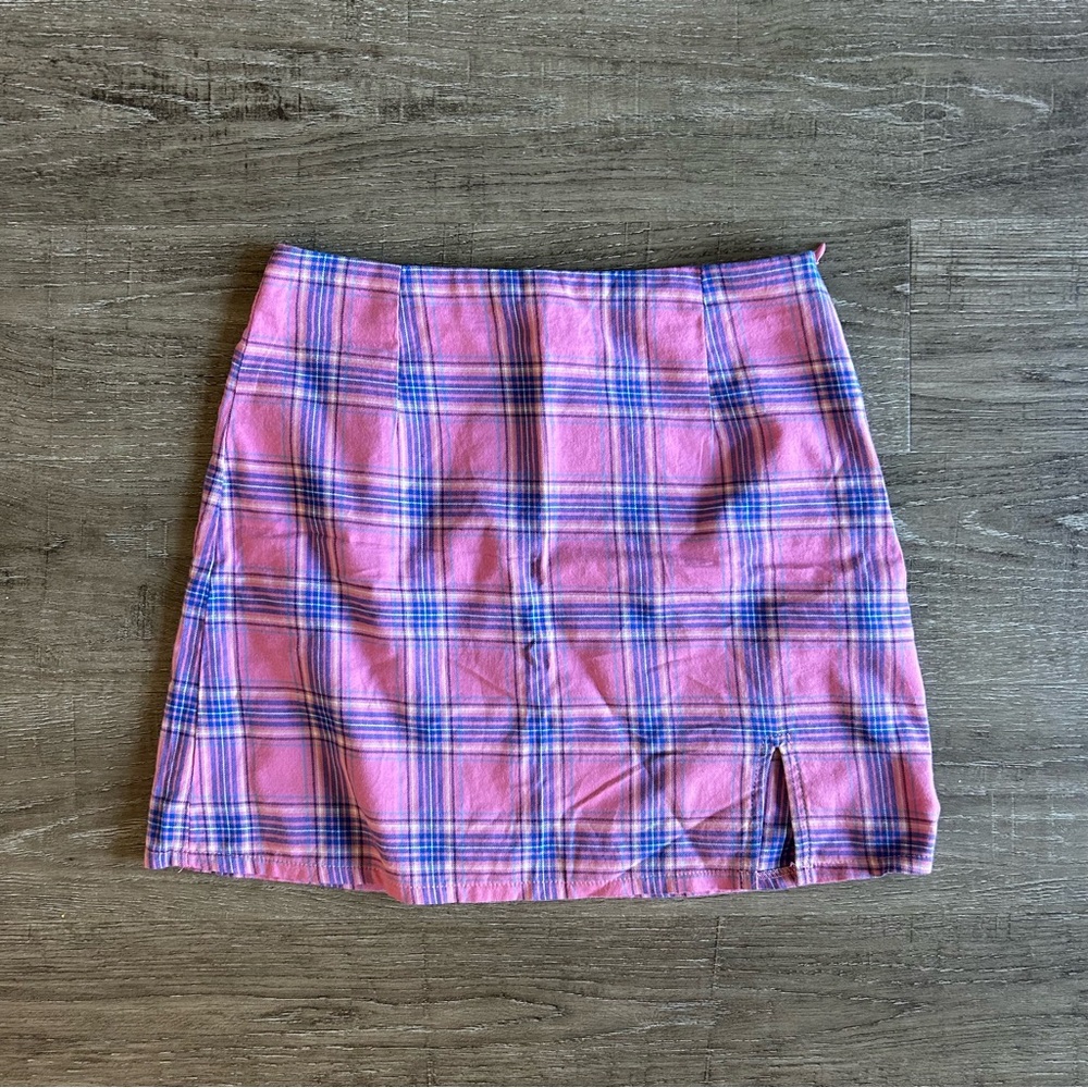 Princess Polly Pink Mini Skirt Pink and Blue Plaid school girl skirt